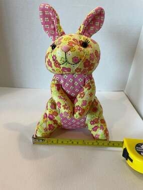 Longaberger Retro Floral Quilted Plush Bunny Rabbit Stuffed Animal 8"